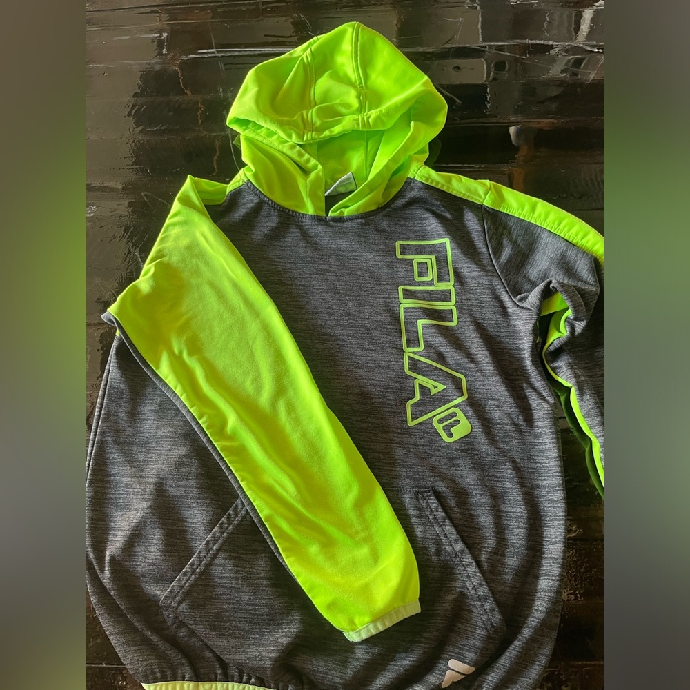 Fila Kids Neon Green and Gray Hoodie
